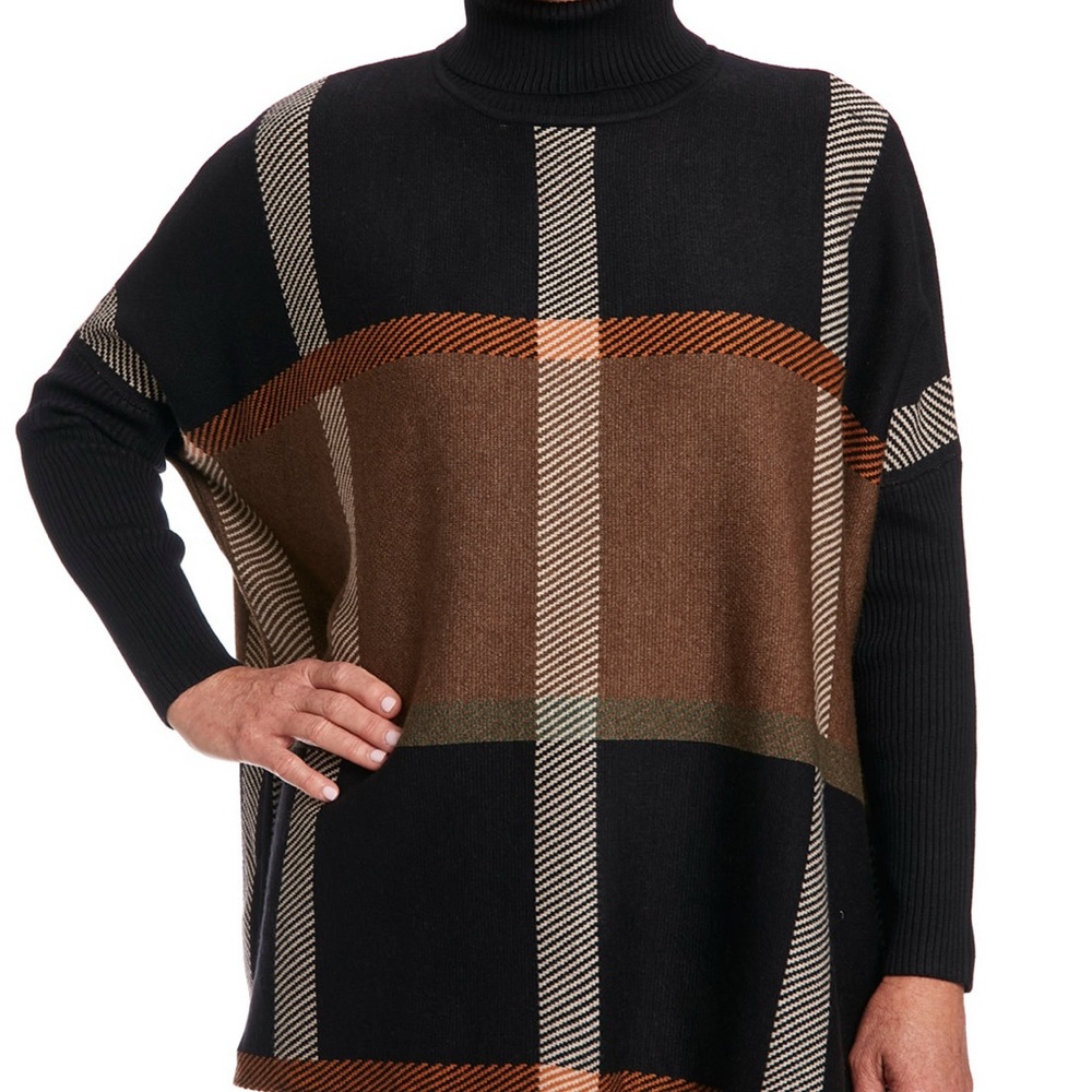 Jos. A. Bank Black and Brown Plaid Turtleneck Sweater